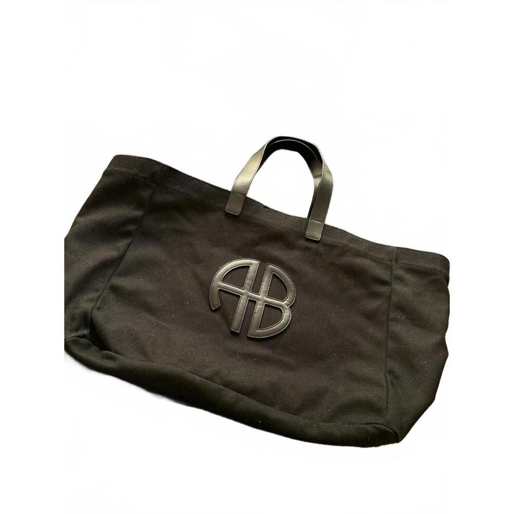 Anine Bing Large Rio Black Canvas Tote Magnetic Snap Closure Handles Handbag